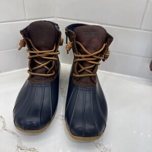 Sperry Top Sider Duck Boots Waterproof STS91175 Women's Sz 7.5 Brown Leather Blu